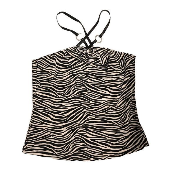 Michael MICHAEL KORS Black & White Zebra Tankini Top w/ Faux Leather Size Medium - Picture 1 of 7